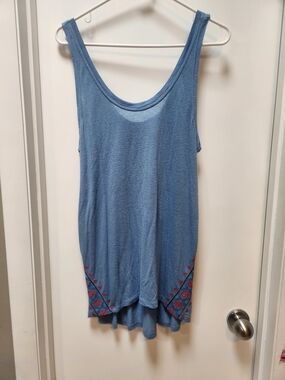 Rebecca Minkoff Blue Embroidered Scoop Neck Tank